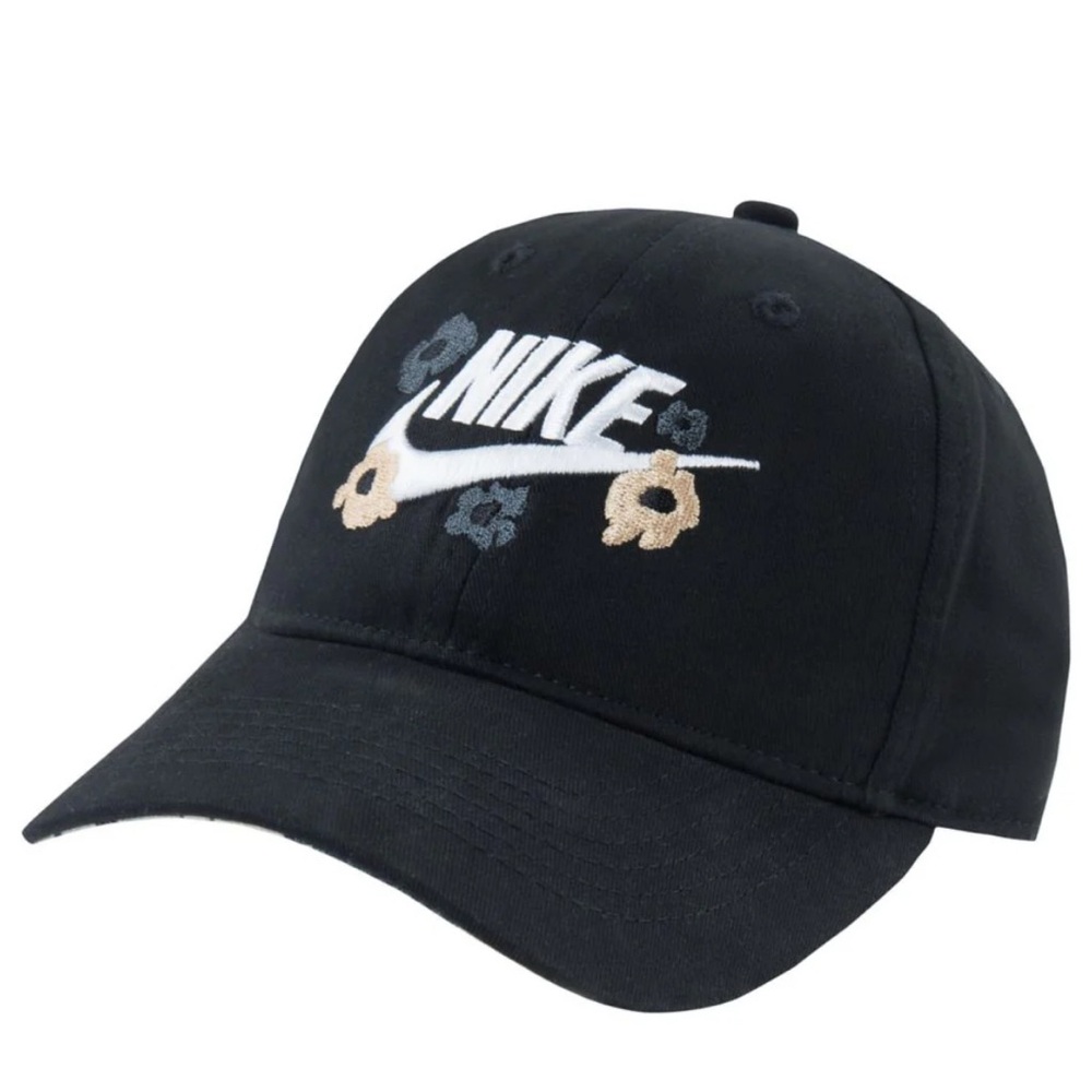 Toddler Girls Nike Black Cap with Floral Embroidery